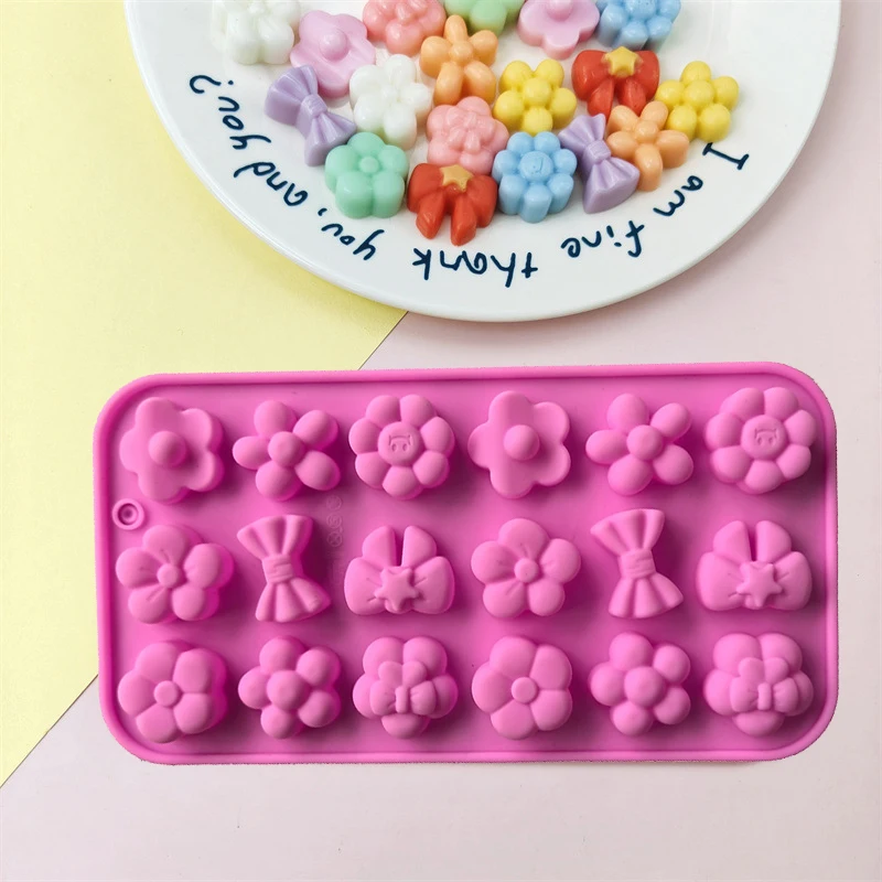 Flower Silicone Mold Sunflower Bow Daisy Candy Chocolate Ice Cube Tray For Cake Deceoration Cupcake Topper Kitchen Accessories