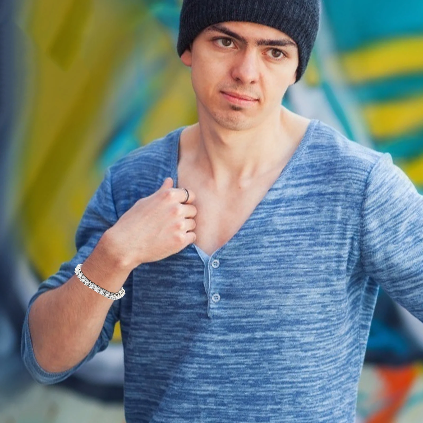 

Rhinestone Bracelet Men for Jewelry Male Bracelets Wrist Man Trendy Hiphop