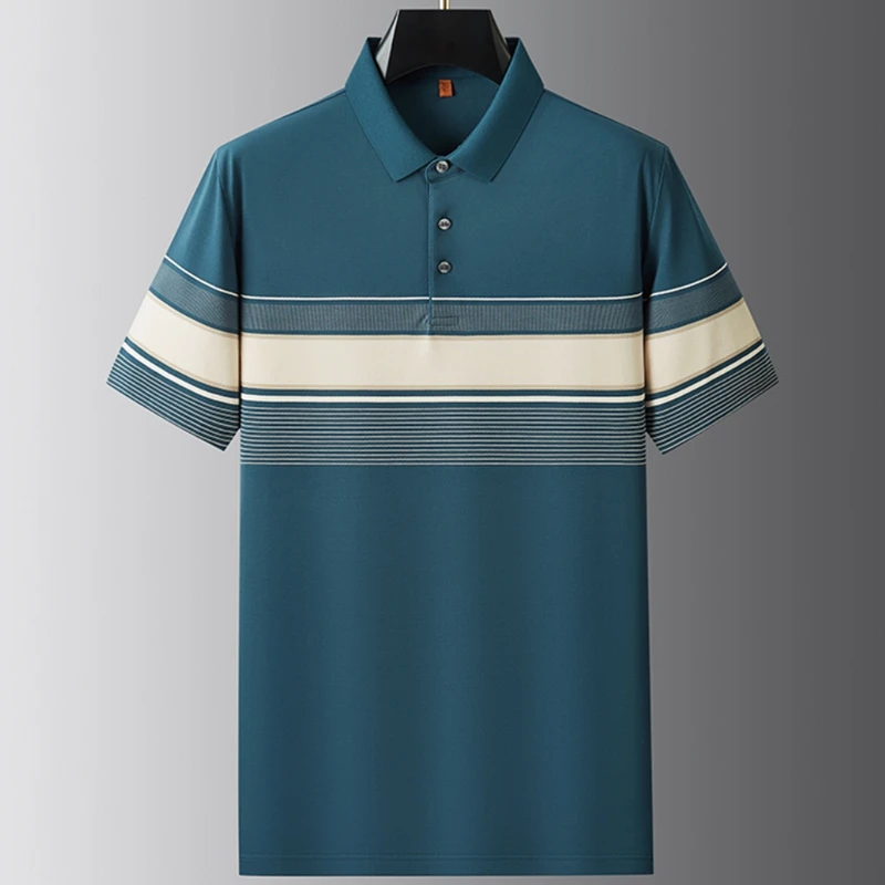 8XL 7XL 6XL 2025 New Summer High End Striped Shirts For Men Tops Business Luxury Mens Polo Shirt Casual Loose Polos Homme