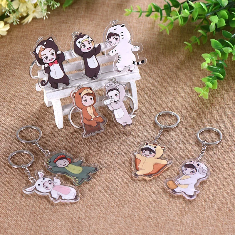 1PC Korean Exo Men's Group Kawaii Acrylic Keychain Cartoon Cosplay LAY SE HUN BAEK HYUN Keyring For Girls Bag Pendant Accessory