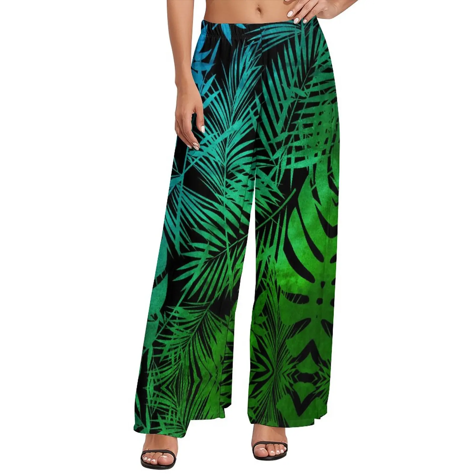 

Palm Leaf Print Pants Green Ombre Tropical Streetwear Straight Wide Pants High Waist Kawaii Trousers Big Size 5XL 6XL