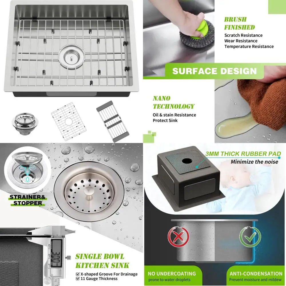 

Single Bowl Undermount Stainless Steel Kitchen Sink, 23x18x5.5 Inch Low Height Design with Accessories Included