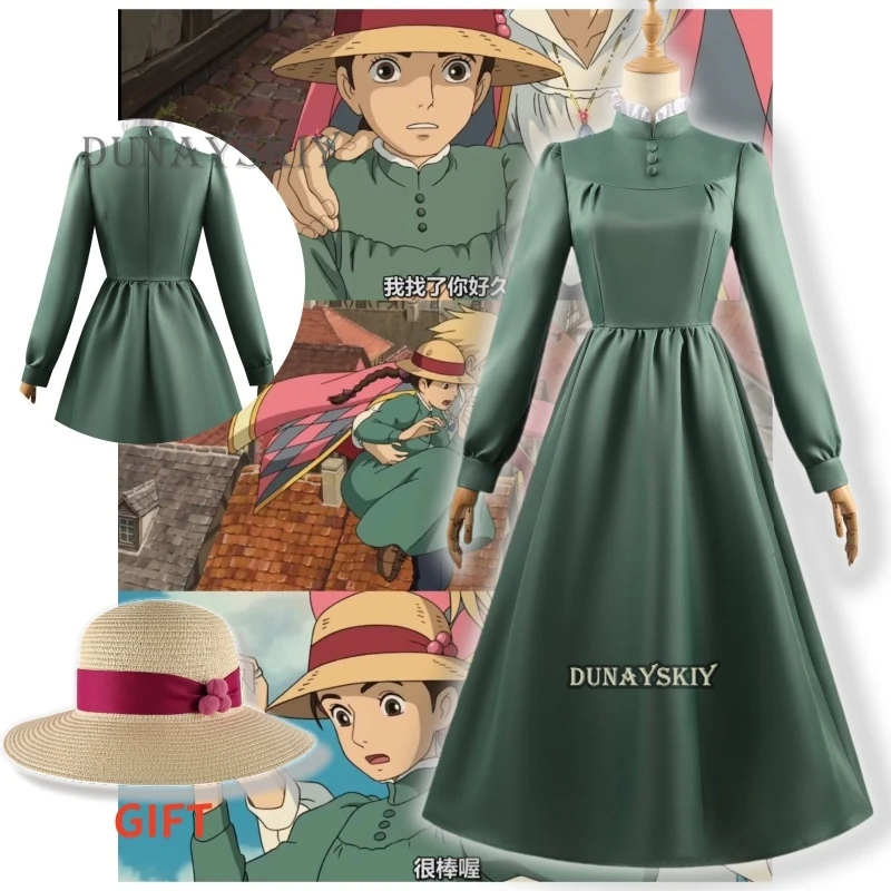 Anime Cosplay Sophie Dresses Hatter Costume Long Dress Apron Hat Gift Women Halloween Role Party Dress Costume