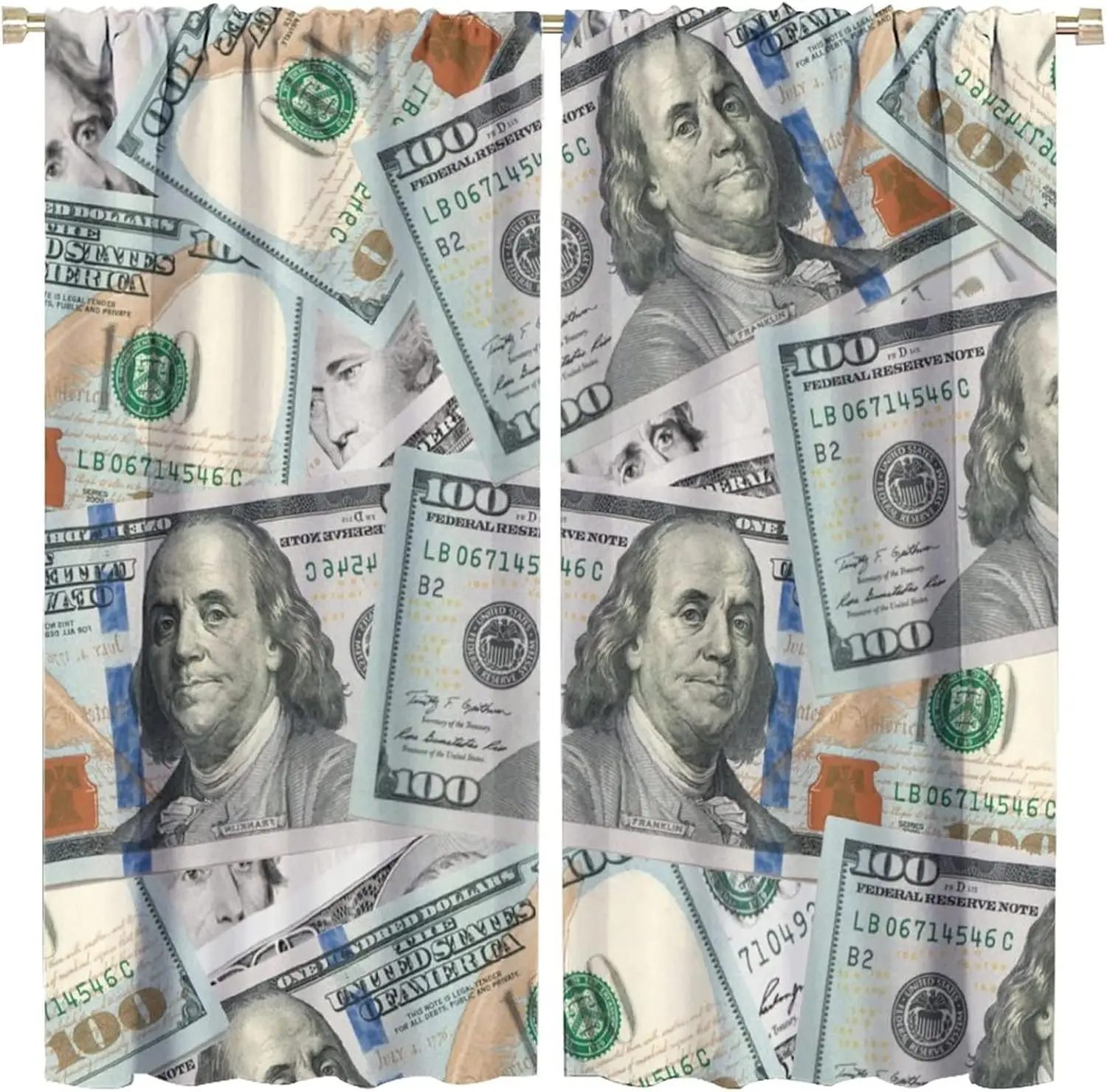 Money Print Blackout Curtains for Bedroom - Retro United States MoneyDollar Bill Cash Theme Window Treatment,Rod Pocket 2 Panels
