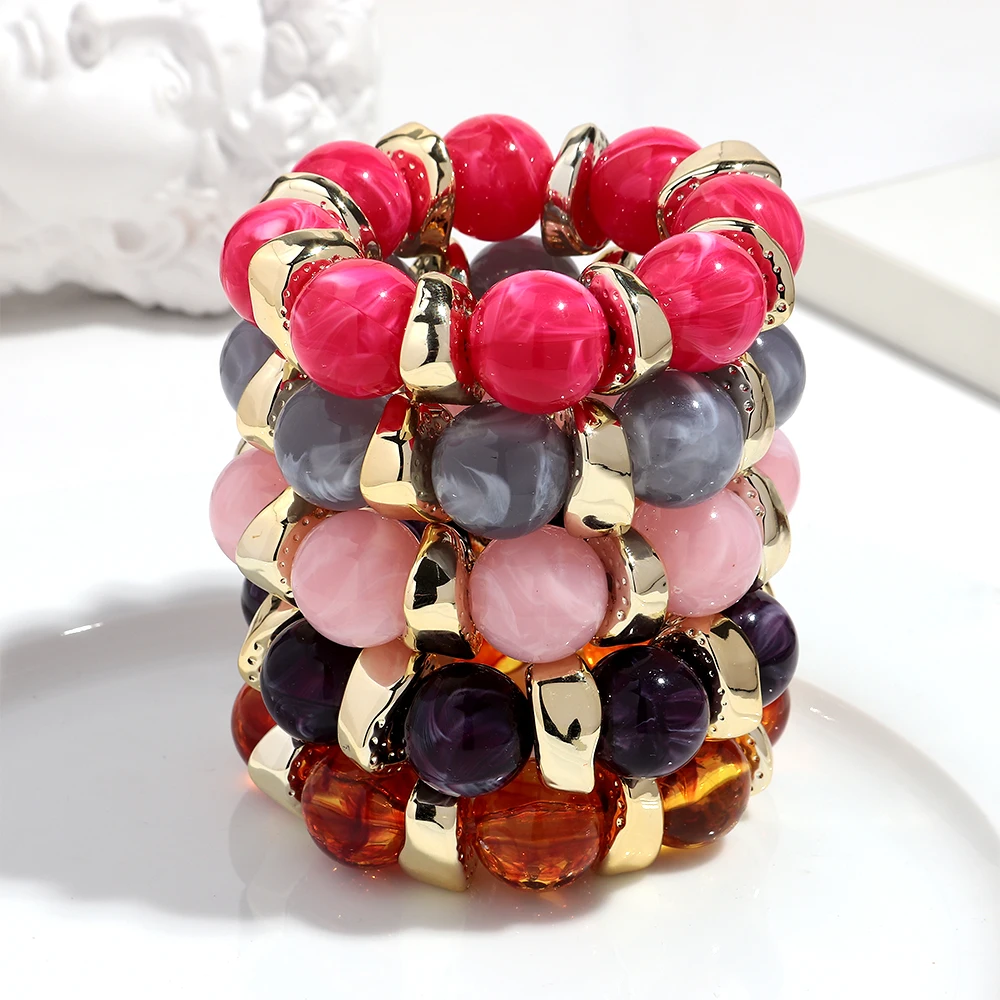 العصرية الاكريليك هندسية جولة الخرز تمتد أساور للنساء الأزياء غير النظامية CCB مطرز Bangele سوار مجوهرات الإكسسوار