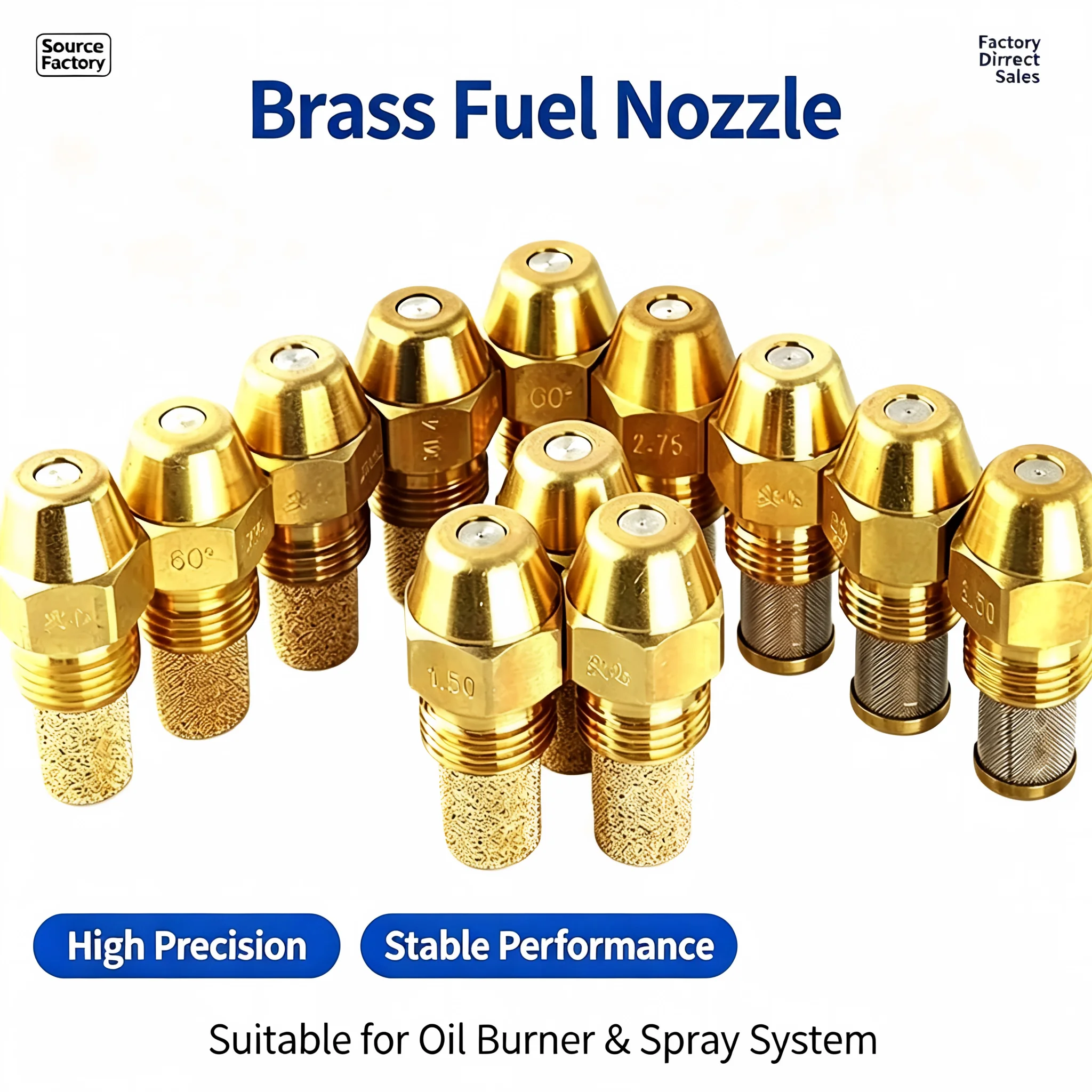Huajue 60 Solid 9/16-inch Brass Industrial Diesel Burner Fuel Injection Nozzle, Boiler Burner Atomizing Nozzle