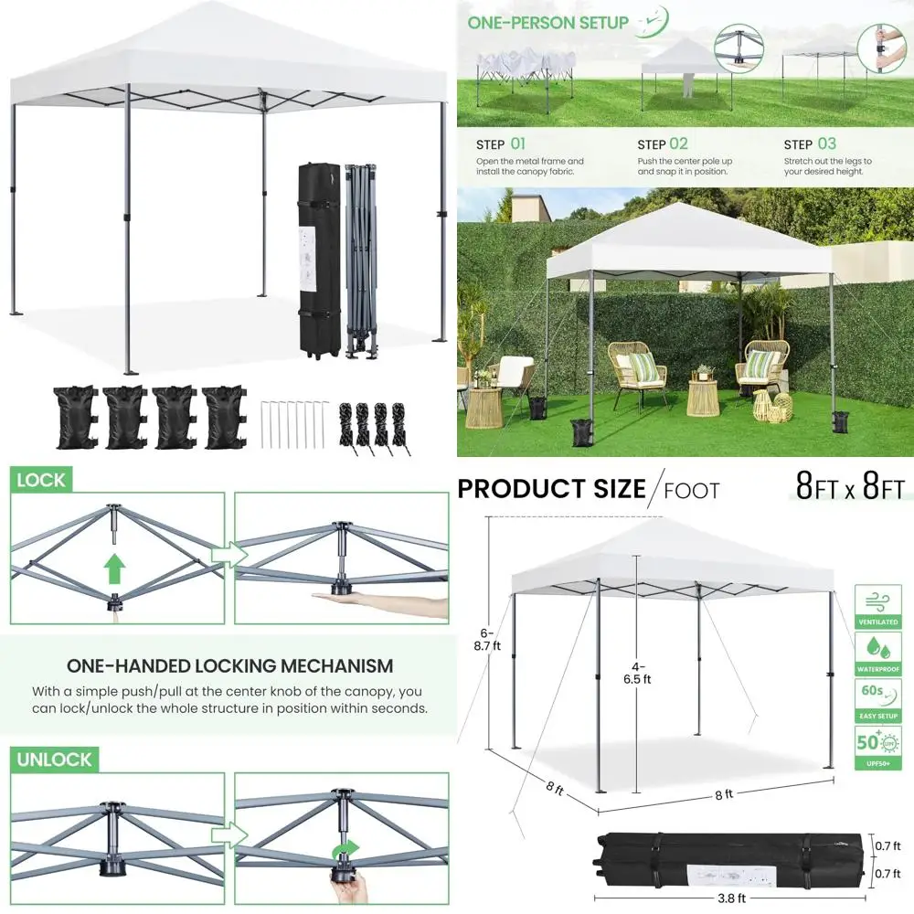 

Portable Outdoor Instant Canopy Tent, Easy Set-up 8x8 Pop Up Gazebo with Wheeled Bag and 4 Commercial Features