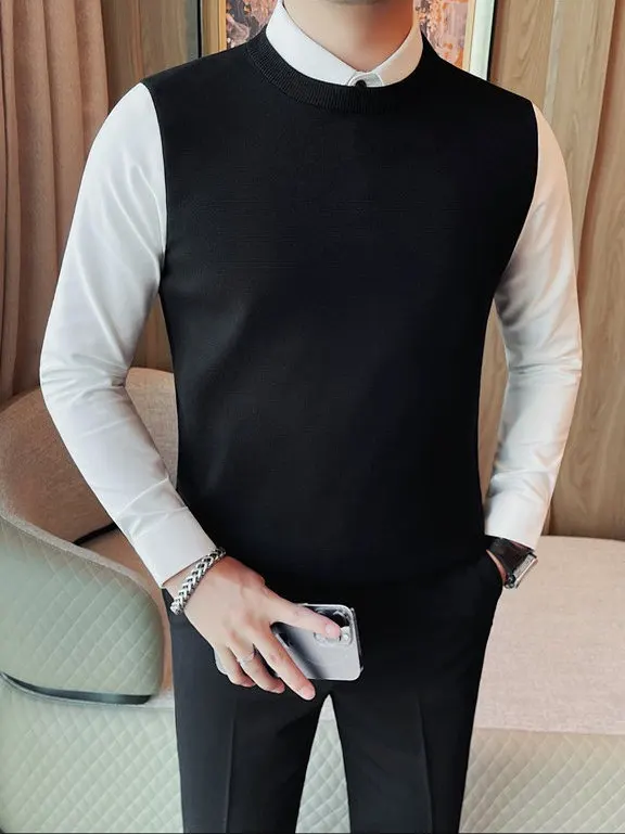 

Мужской длинный вязаный свитер Sve Thiened Fce Busin, повседневный приталенный крой, осень-зима Faion Urban Sle irt Collar Tw...