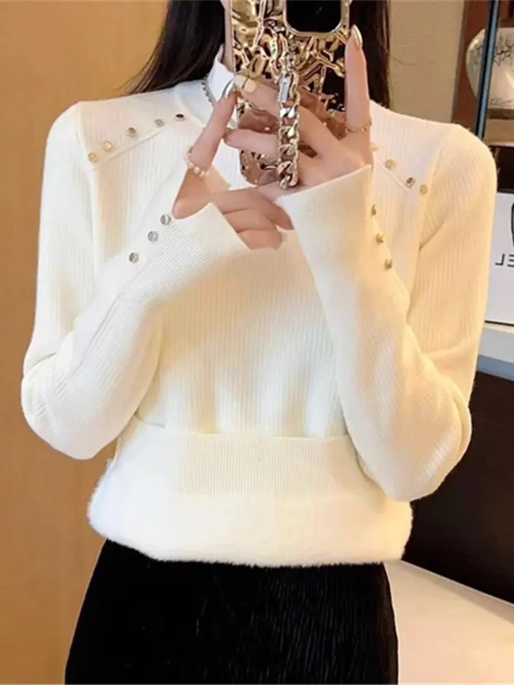 

Женский свитер Thiened с высоким воротником Inteated Fce, осень-зима, новый теплый топ для внутренней одежды, модная основа S...