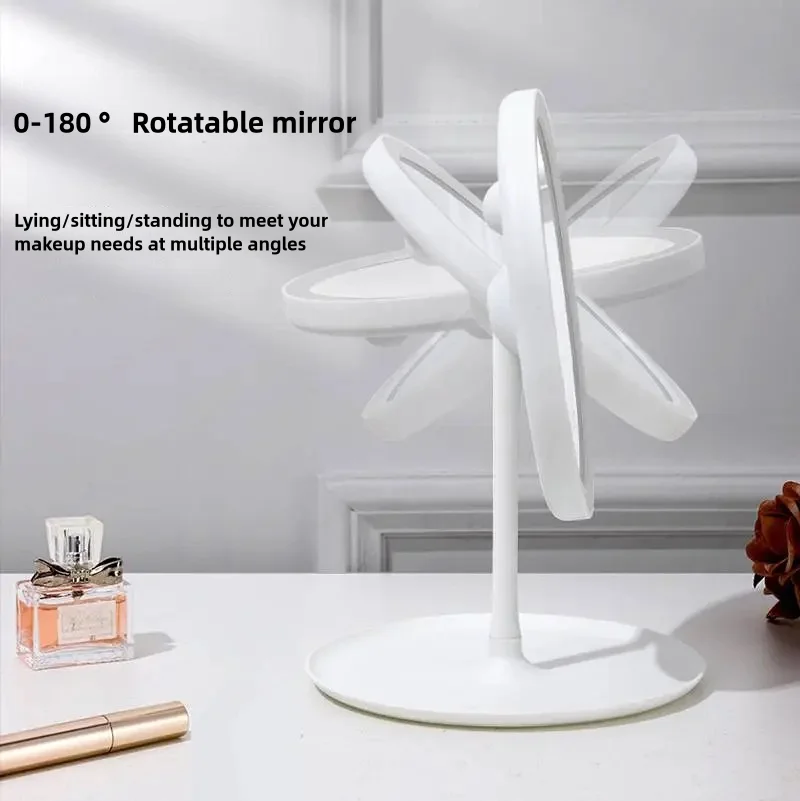 Espejo de tocador LED, espejo de tocador con luz ajustable inteligente, espejo de luz de relleno de escritorio, modelo de carga de un toque, espejo portátil