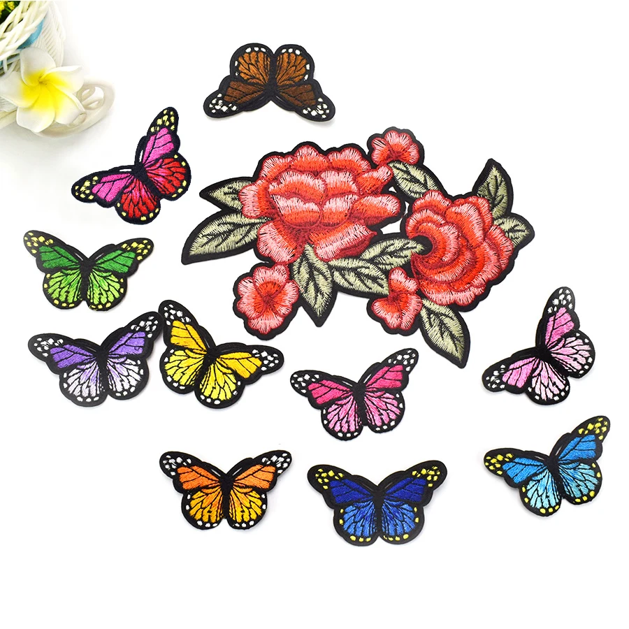 

11PCS applique embroidery flower patches iron on butterfly patches for clothing embroidered iron-on patch stickers for clothes