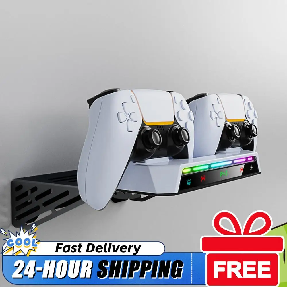 

Настенная зарядная станция RGB с подставкой для гарнитуры и двумя контроллерами для консолей PS5/PS5 Slim/PS5 Pro