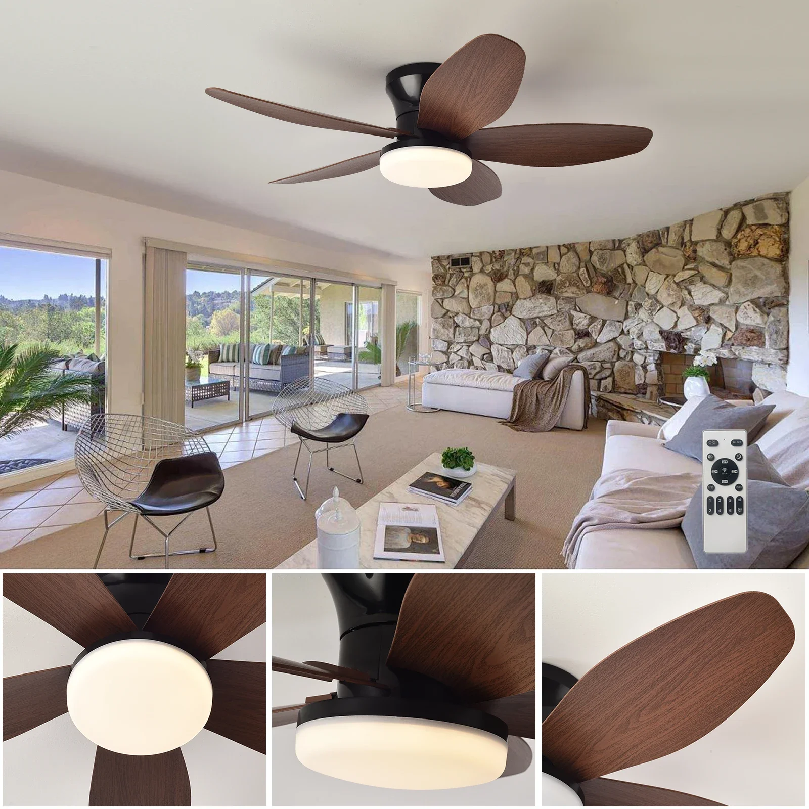 LED Modest Ceiling Fan with Lamps Remot Control Living Dining Table Room Bedrooms Home Decor Quiet Hanging Fan Lighting Fixtures