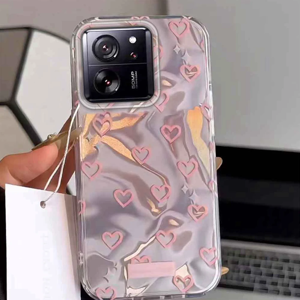

Корейский женский чехол для телефона Pink Love Heart для Xiaomi 11 Lite 13T 14T 15T Pro Poco X3 Pro X5 M6 Pro X6 X7 C65 C61 M5S Shell Cover