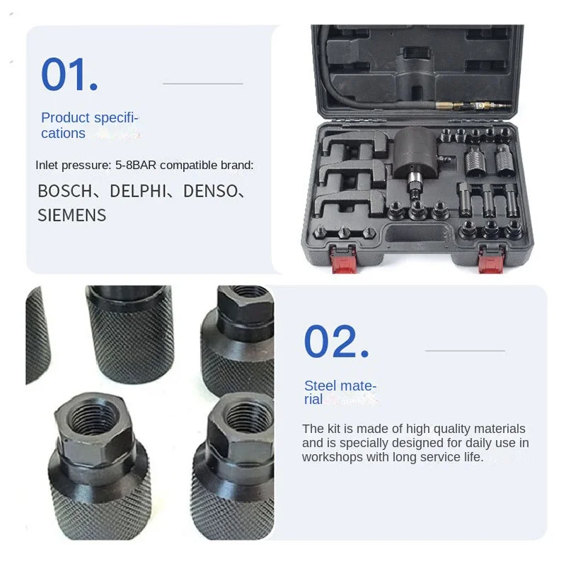 Diesel Fuel Injector Removal Puller Pneumatic Injector Extraction Puller Kit Automotivesuitable for Delphi, Siemens, Etc., Denso