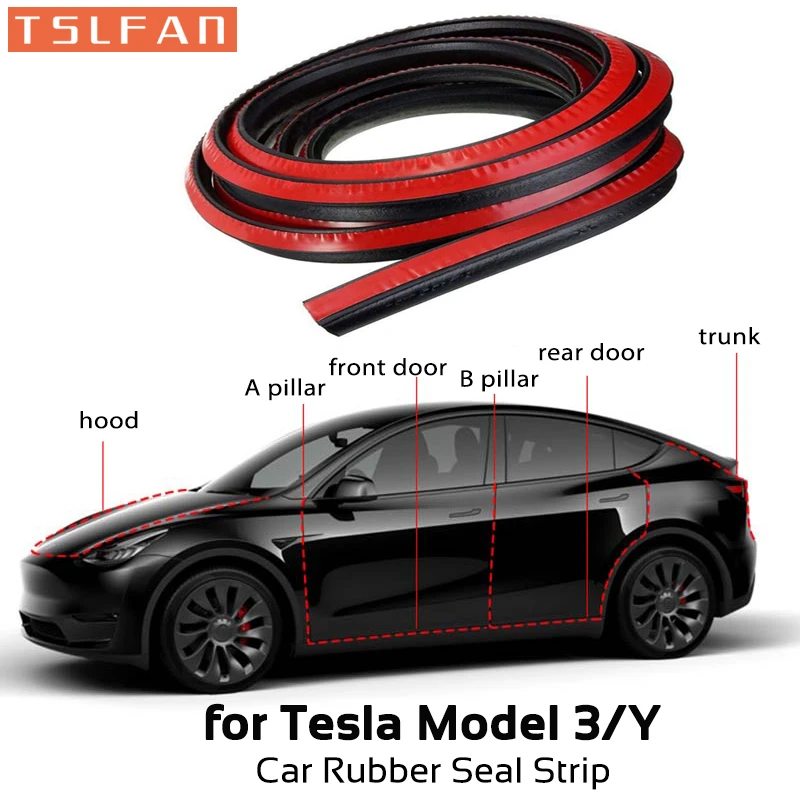 For Tesla Model 3 Y Car Door Rubber Seal Strip Stickers Kits Noise Insulation Trunk Hood A B Pillar Trim Sealing Accessories