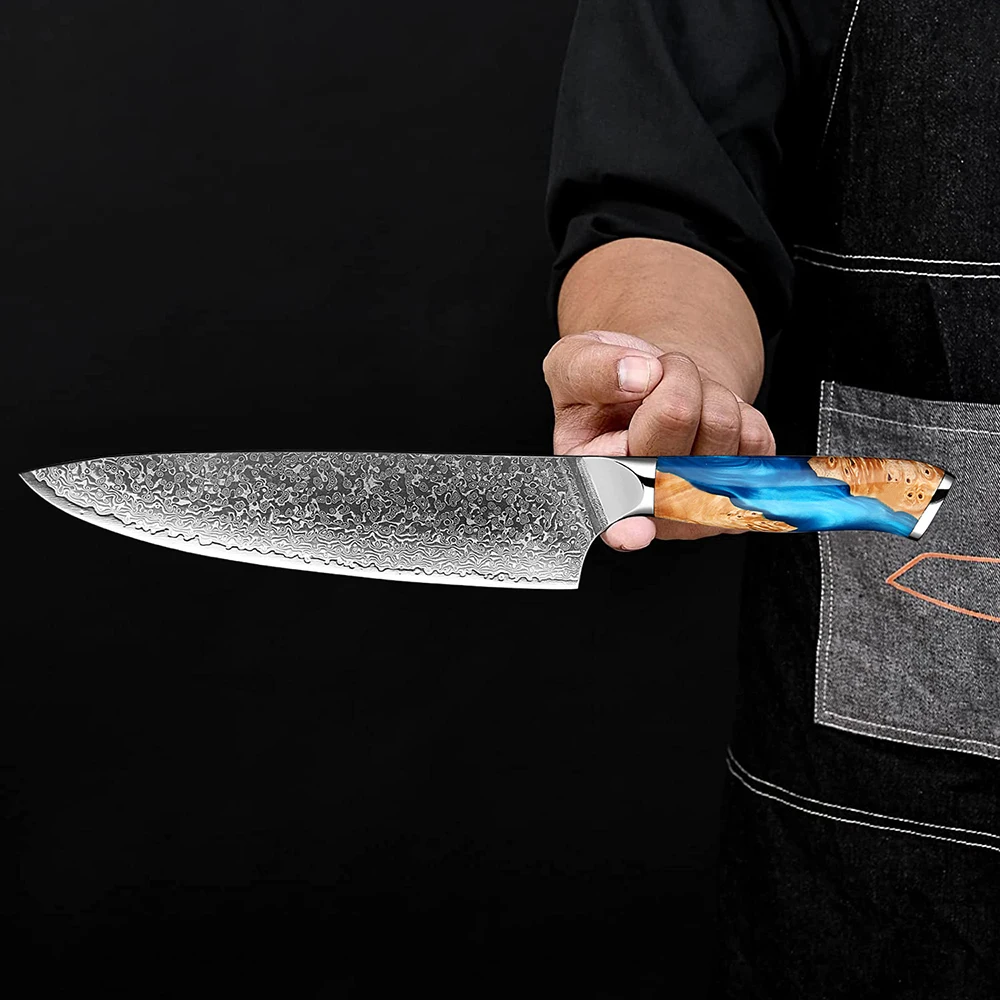 Damascus Chef Knife 8 Inch Forged 67-Layers High Carbon Damascus Steel Knife Ultra-Sharp Pro Kitchen Knives Ergonomic Handle