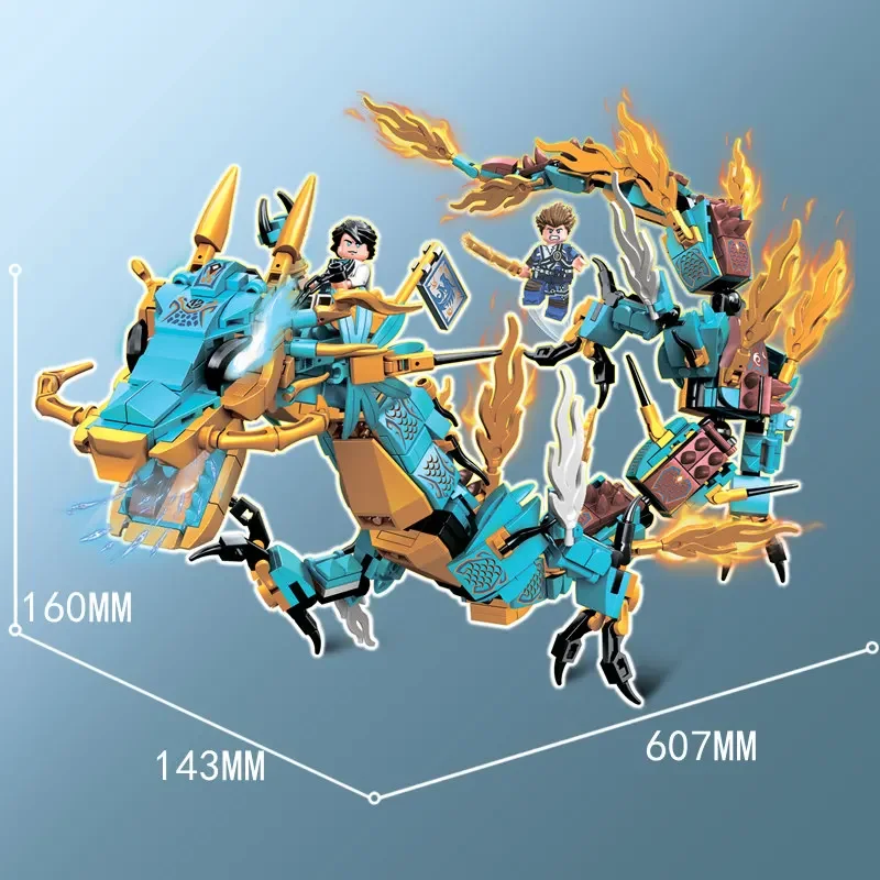 In Stock Mythical Beast Shenlong Qinglong Assembled Building Blocks Boy Educational Toy Model Children Deformation Birthday Gift