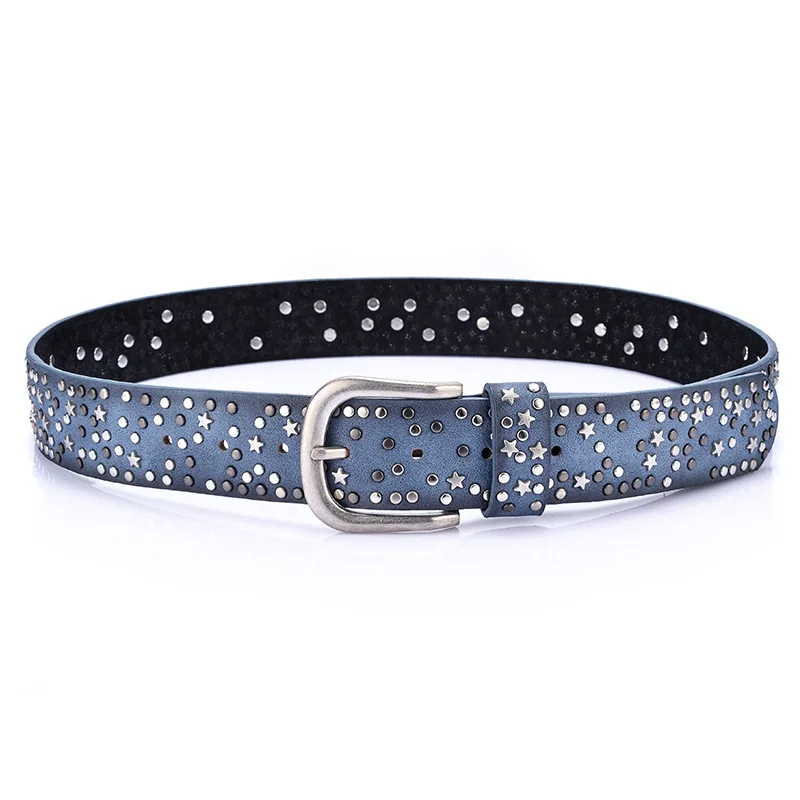 3.8cm Fashion Rivet Alloy Pin Buckle Women\'s Belt Versatile Jeans European and American Style Cowhide Belt For Women