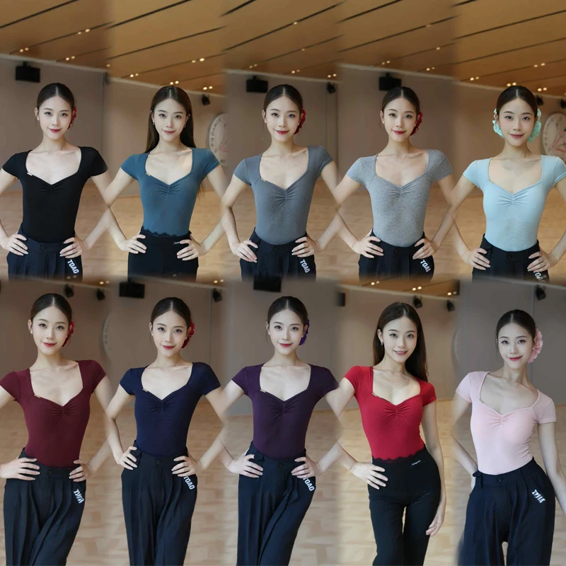 

Many Colors Ladies Ballroom Dance Tops Women Short Sleeves Latin Dance Top Adults Salsa Rumba Latin Dance Training Wear SL13686