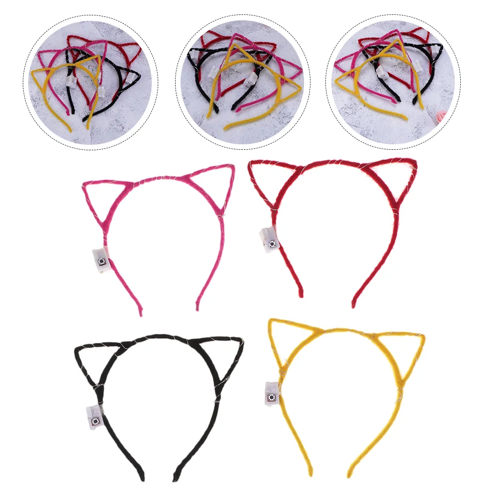 4 Pcs Cat Ear Hair Hoop Glitter Headband Cosplay Costume Kit LED Delicate Embellished