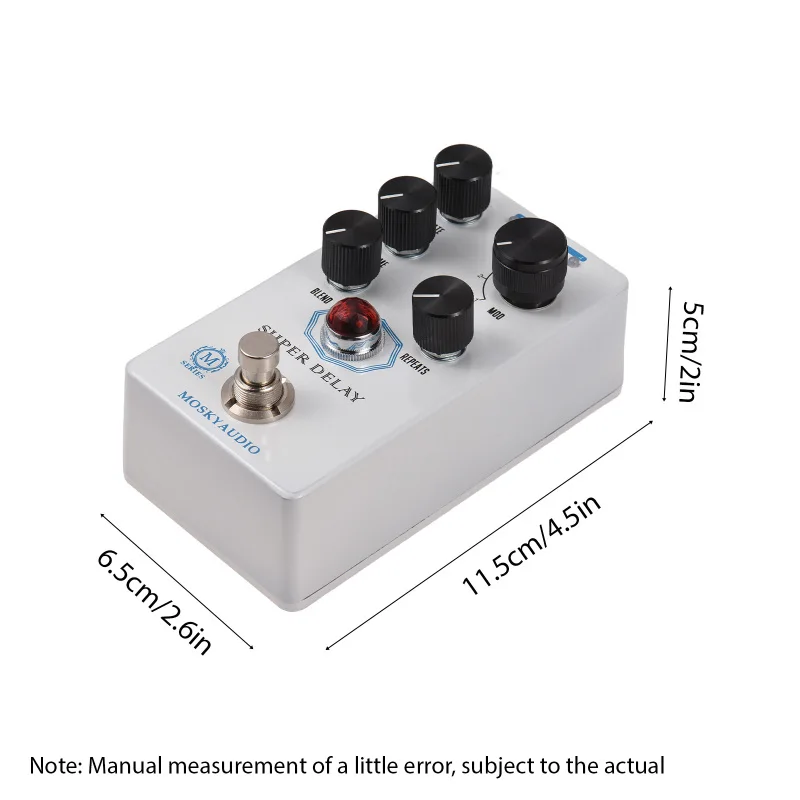 MOSKYAUDIO SUPER DELAY Guitar Delay Effect Pedal Blend/Time/Rate/Repeat/4-Mode Knob 9V 6.35mm Input/Output Interface True Bypass