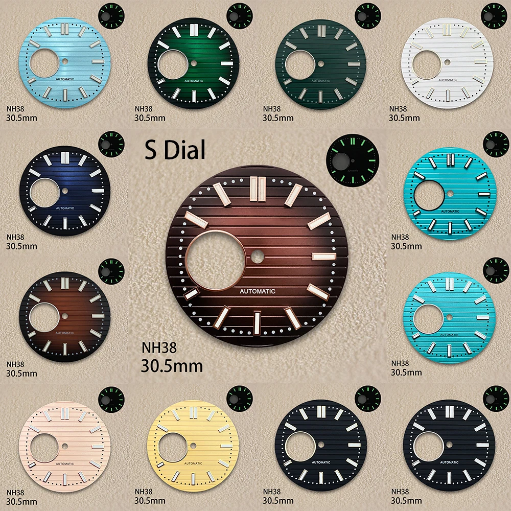 

30.5mm S Logo Hollow-Out Dial Fit NH38 Movement Green Luminous Stripe High Quality Dial Watch Modification Accessories