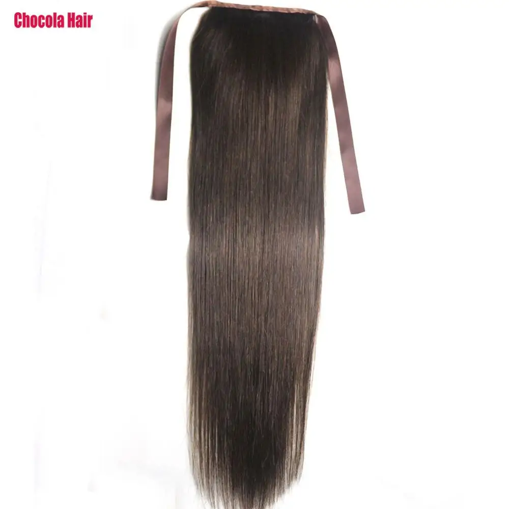 Chocola-Extensions de Cheveux 140 Naturels Brésiliens Remy, Fait à la Machine, avec Ruban, Queue de Cheval, réinitialisation, Prêle, 16 à 28 Pouces,