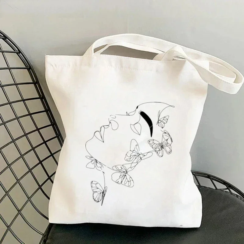 Woman Face Line Drawing Tote Bag Harajuku Resuable Eco Shopping Bags for Women Street Style Vintage Shopper Bag Drop Shipping