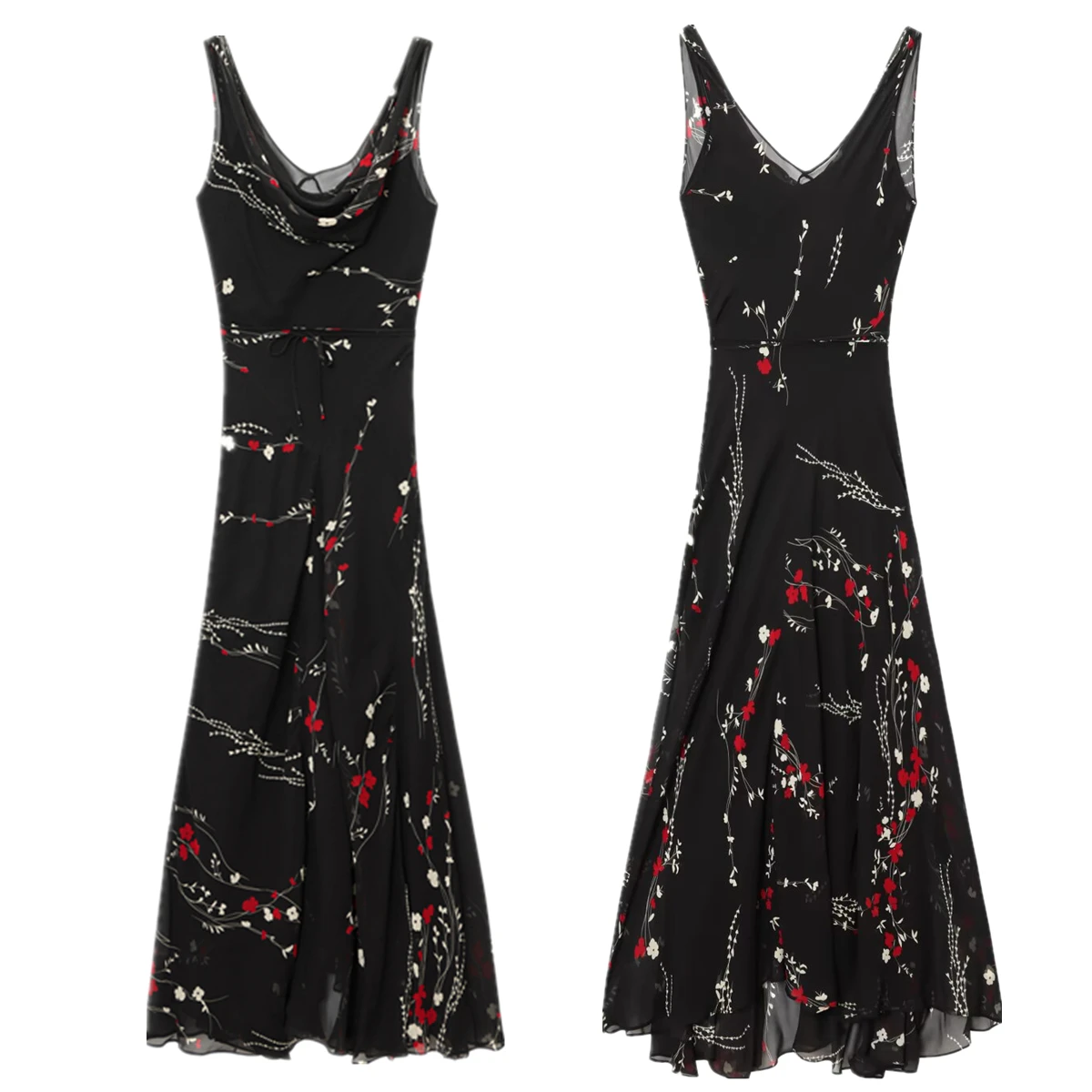 

Dave&Di French Fashion Ladies Elegant Floral Chiffon Dress Commuting Casual Sleeveless Midi Dress For Women Party Dresses Vestid
