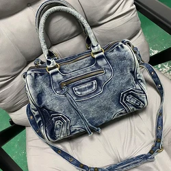 City Tote Bags for Women Luxury Designer Denim Canvas Biker Bags 2024 Fashion Trends Shoulder Crossbody Tote Bags and Purses