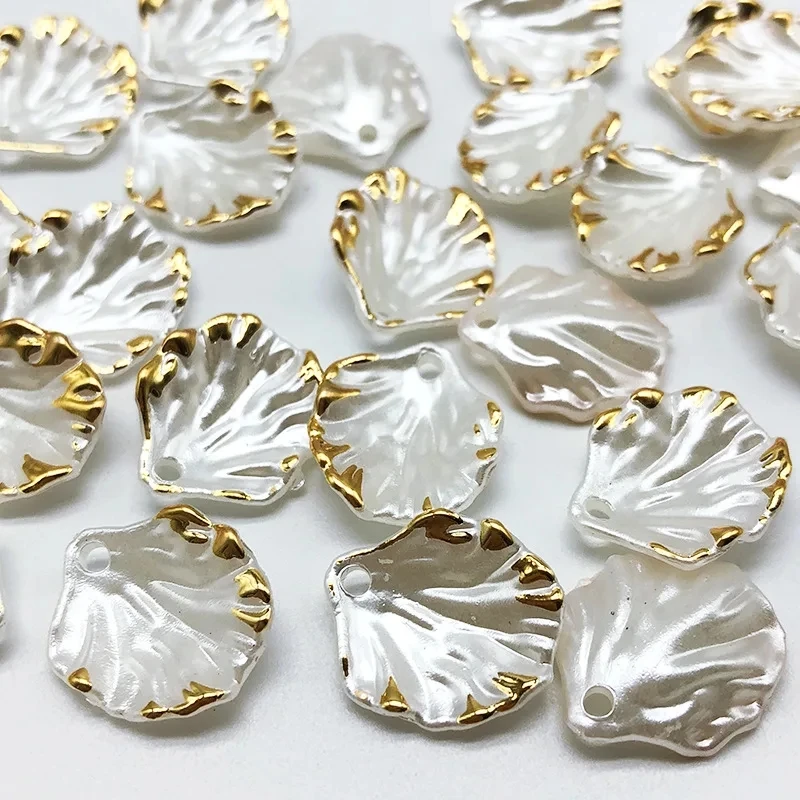 white gilt edged transparent leaf channeling beads diy hair earrings bracelet pendant making decorative accessories 50pcs/lot