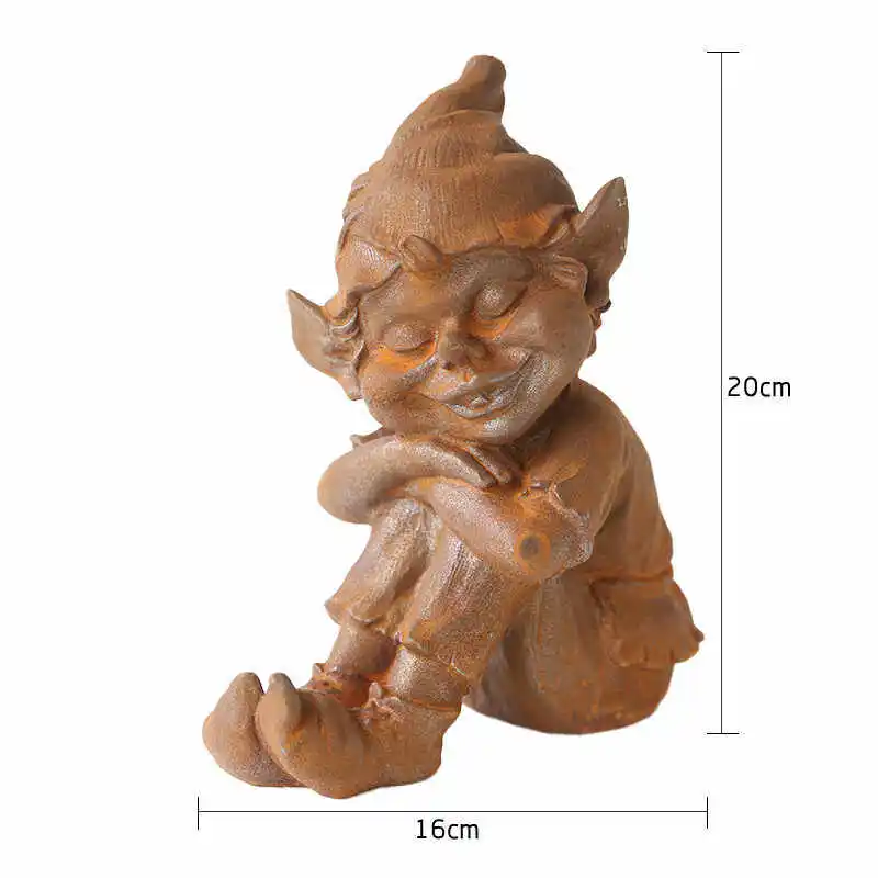 Vintage Cast Iron Garden Gnome Statue, Rustic Elf Figurine Outdoor Decor, Whimsical Yard Ornament Sitting Figure