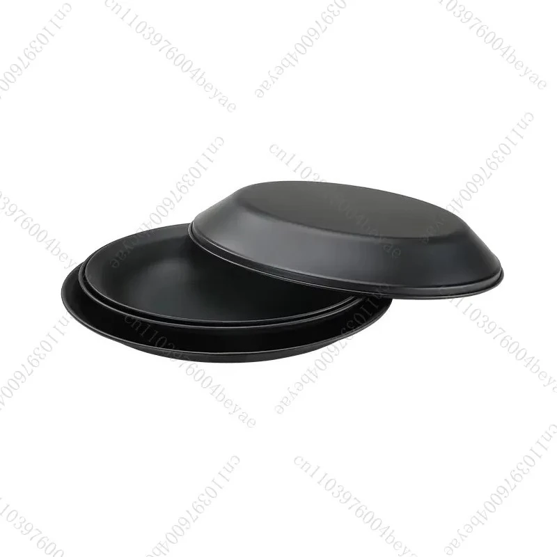 Custom Black Portable 4-in-1 Plate Set Stackable Stainless Steel  Plate Bowl Cover