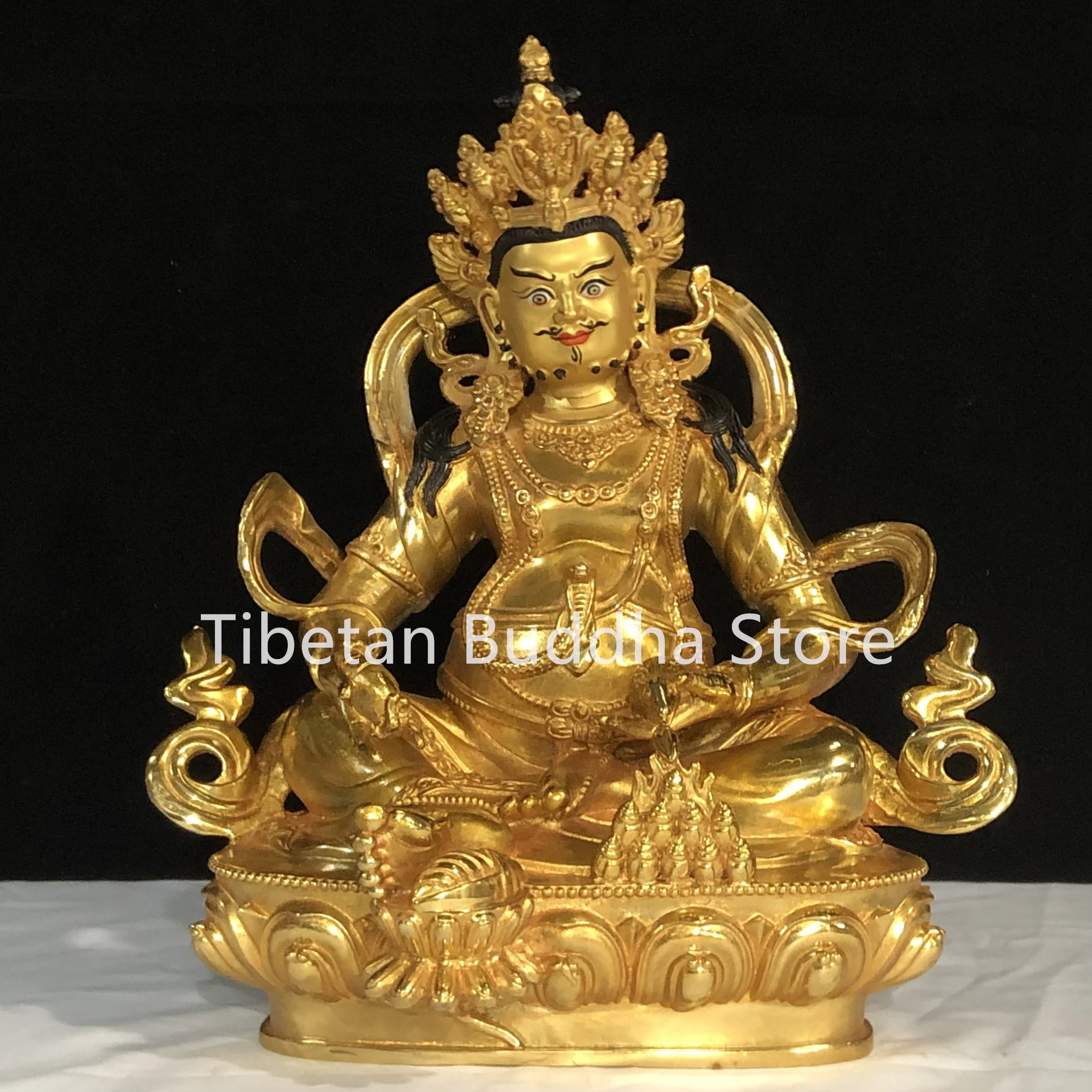 31cm Yellow God of Wealth Pure Copper Gilded Buddha Statue Tibetan Biography Tibetan Bala Buddha Furnishings Offering Ornaments