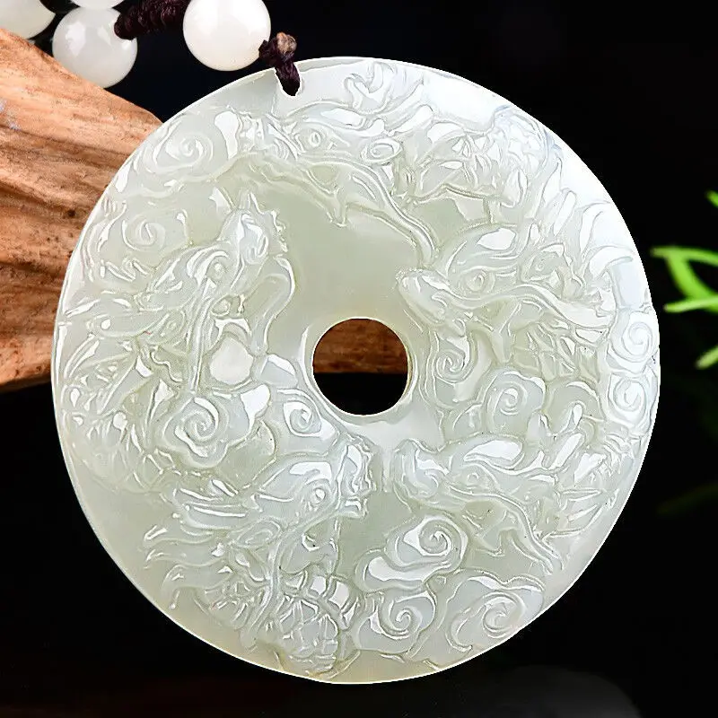 

Hetian White Kowloon Guardian Safety Buckle Men's Zodiac Dragon Jade Pendant