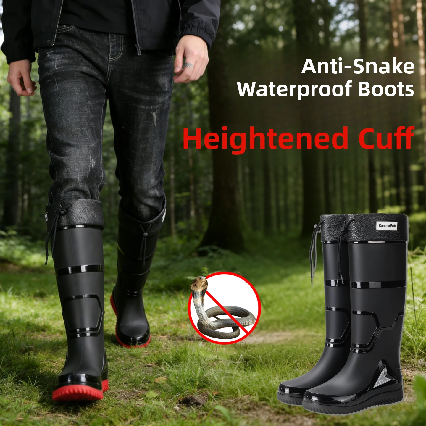 Men's High-Tube Fishing Rain Boots Anti-Snake Comfortable Non-Slip Waterproof Shoes Elastic Mouth Design Easy to Wear And off