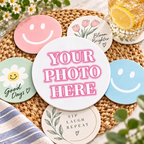 Custom Photo Paper Coasters Personalized Round Disposable Drink Coaster Custom Text Cup Mat Wedding Party Table Decor Gift