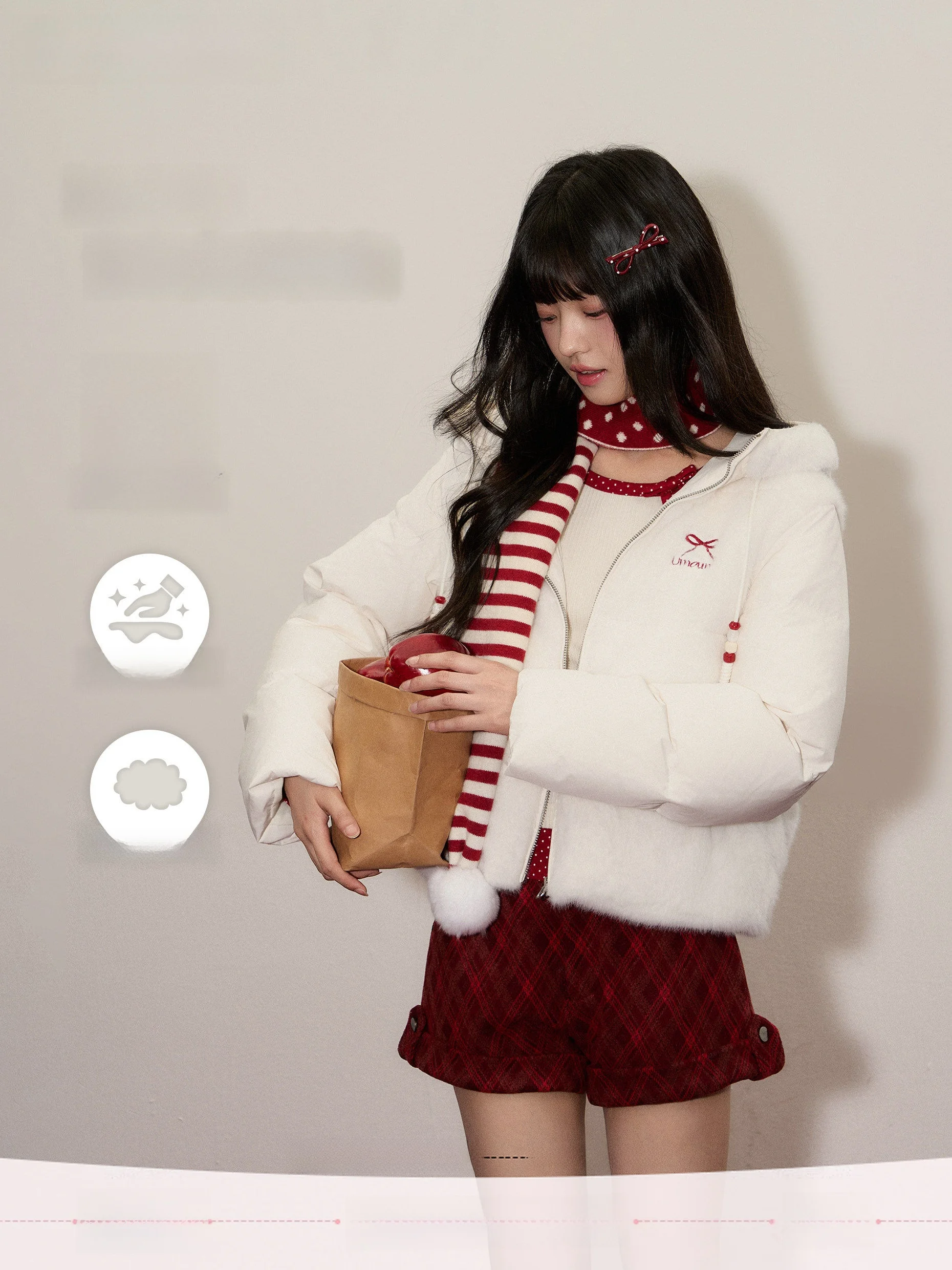 

Umoumo Girls' 90% White Du down Jaet with Faux Fur Collar Color Blo Design Warm Hooded Polyester Fabric Long Sve Coat