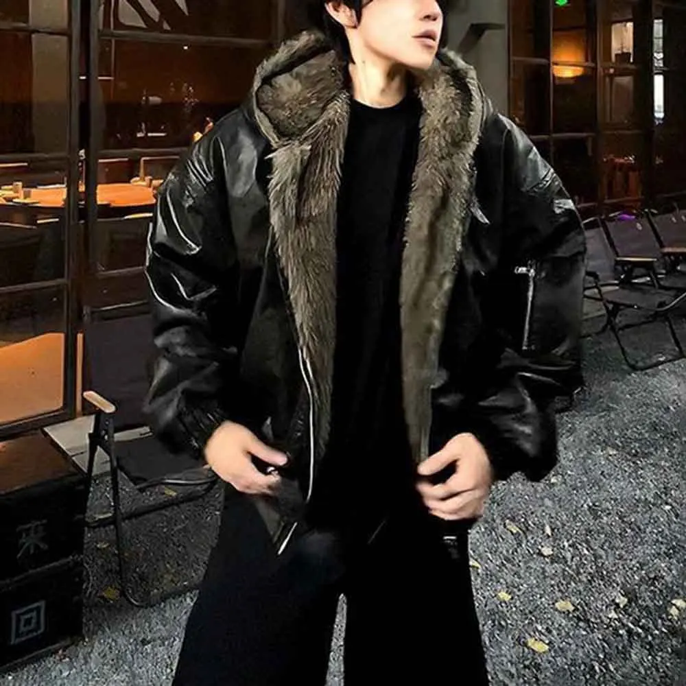 Winter New Male Solid Color Reversible Long-Sleeve Jacket American Retro Fashion Trendy High Street Loose Casual Niche Men's Top