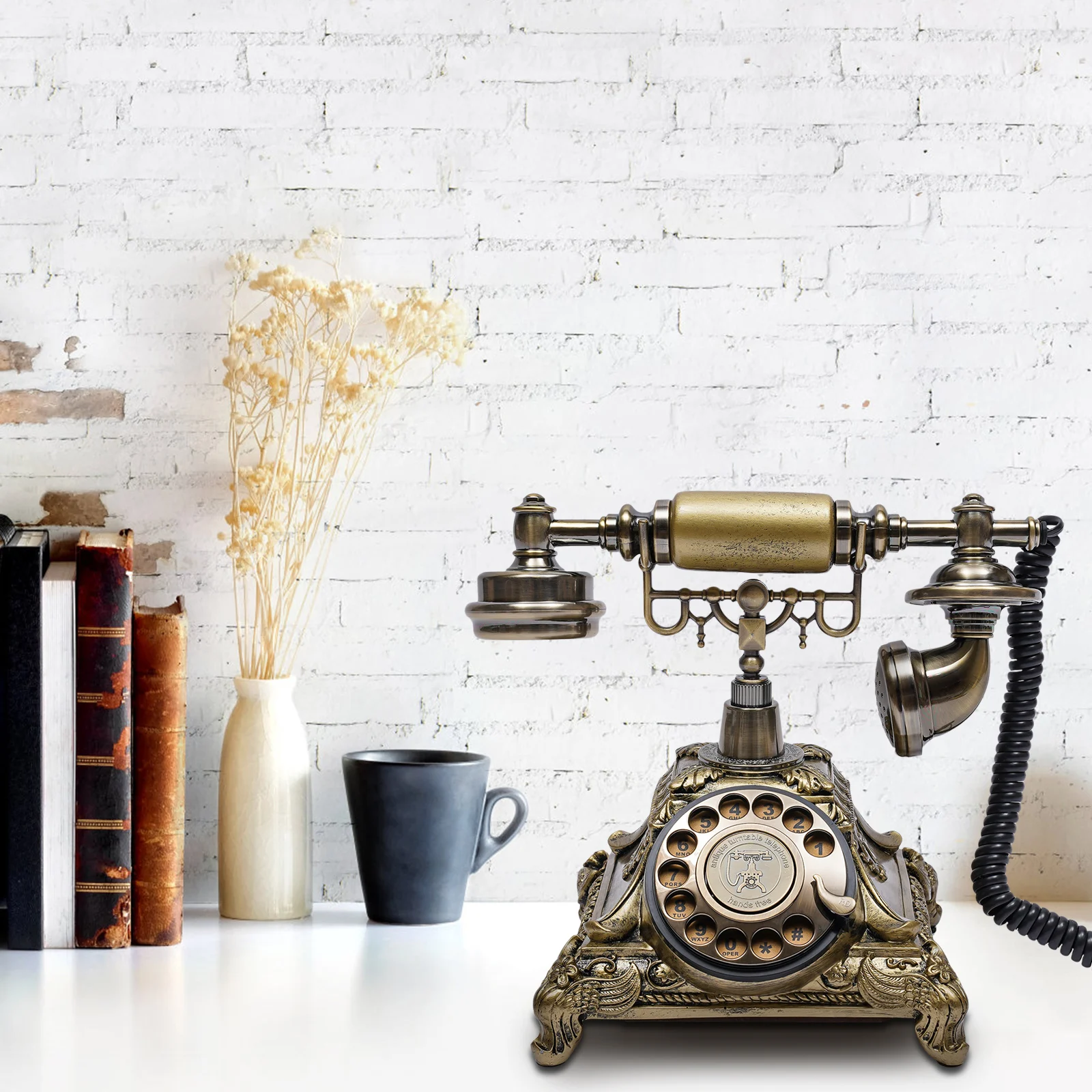 Antique Telephone Desk Phone Old Fashioned Rotary Dial Telephone Corded Vintage Style Home Desk Retro Ornaments Gold