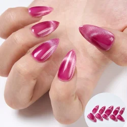 Uñas Postizas Uñas Press On Artificiales con Diseño de Ojos de Gato Francés y Uñas Rojas, Largo/Corto, Uñas de Presión Hechas a Mano de Acrílico Reutilizables con Pegamento Adhesivo.