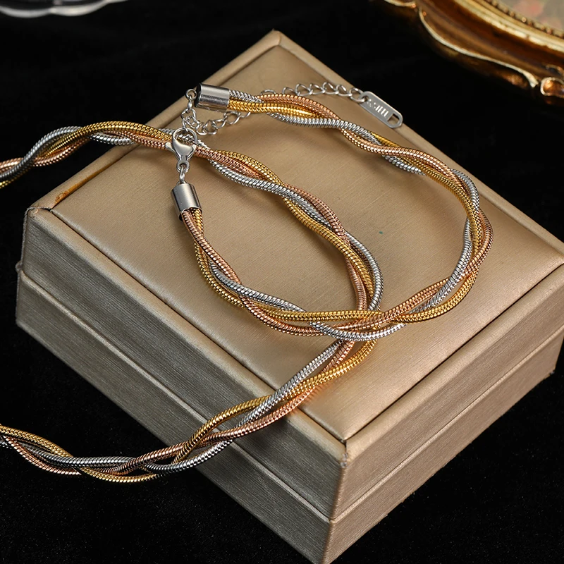 EILIECK 316L Edelstahl Einfaches Dreifarbiges Kettenarmband Halskette Mädchen Geschenk Modetrend Nicht-verblassende Schmucksets für Frauen – Detail 6