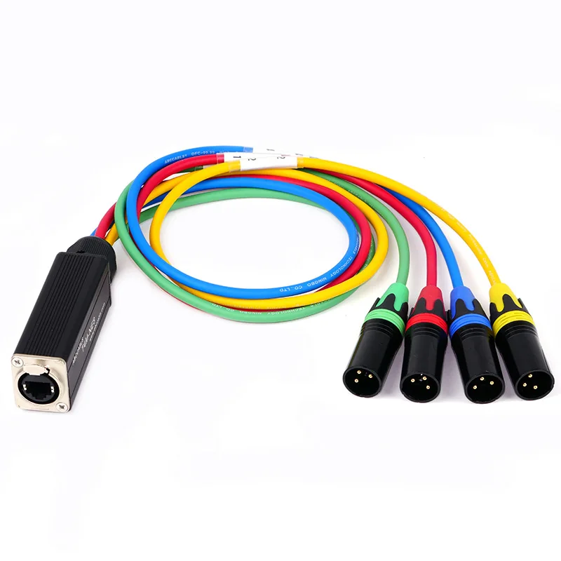 ABCCABLS XLR MA2 Network Signal Converter One-to-Four RJ45 Network Cable Lighting Console Extender Nylon/PVC XLR Connector