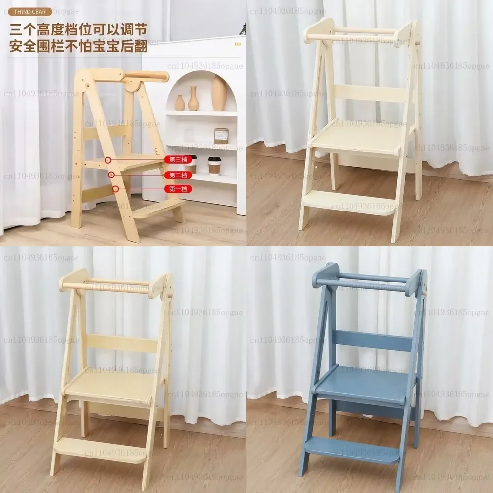 Birch Multi-layer Foldable Ladder Stool With Adjustable Climbing Ladder, Anti Slip Handle, For Home And School Use