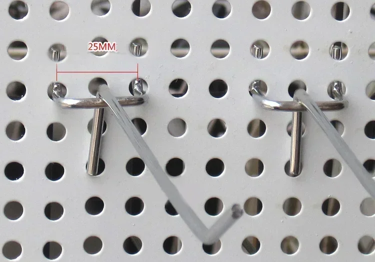 50pcs Pegboard Hooks Carbon Steel Pegs Board Display Organization Hanger Holder Steel Hanging Tool Storage Hooks 25mm Pitch