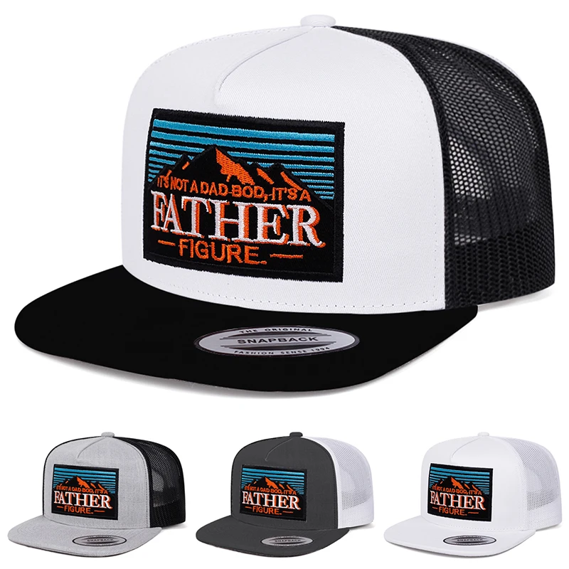 2026 New Mesh Hat Mountain FATHER Embroidered Hip Hop Hat Daily Casual Decoration Sunshade Hat Unisex Flat Edge Hat Baseball Hat