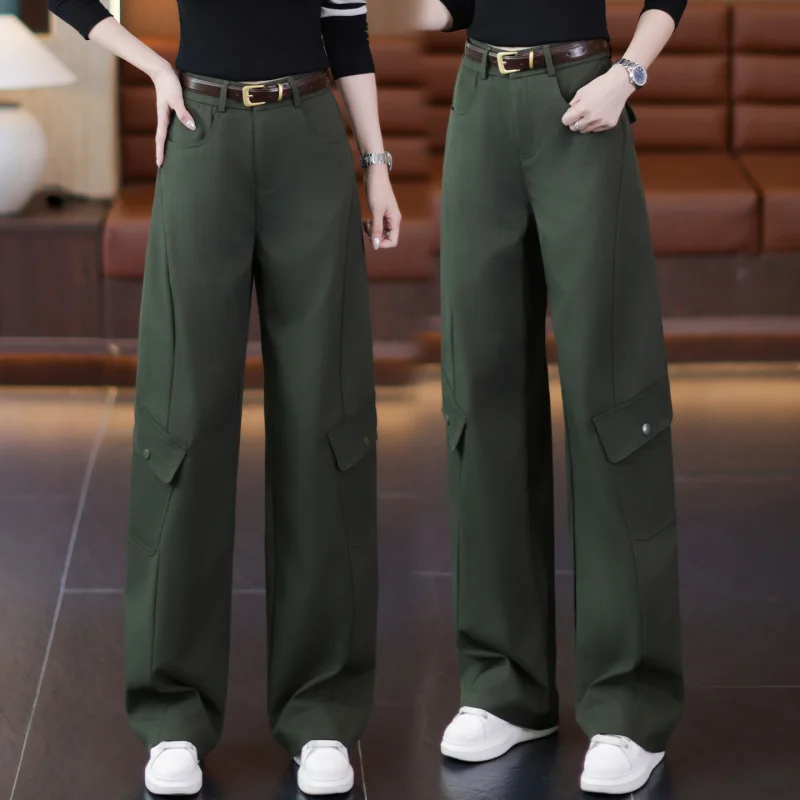 

American Retro Cargo Pants for Women, Spring and Autumn New Black High-Waisted Slimming Parachute Pants, Sports Sweatpants