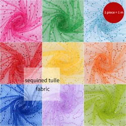 Sequins Tulle Fabric By Meters for Wedding Dress Costumes Barbie Doll Clothes Sewing Gauze Cloth Textile Soft Transparent Pink