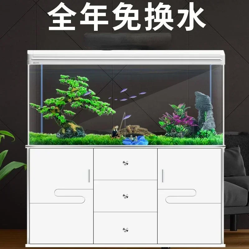 Room Fish Tank Small and Medium Size Aquarium Home Lazy Change Water Ecological Large  Globe with Base Cabinet